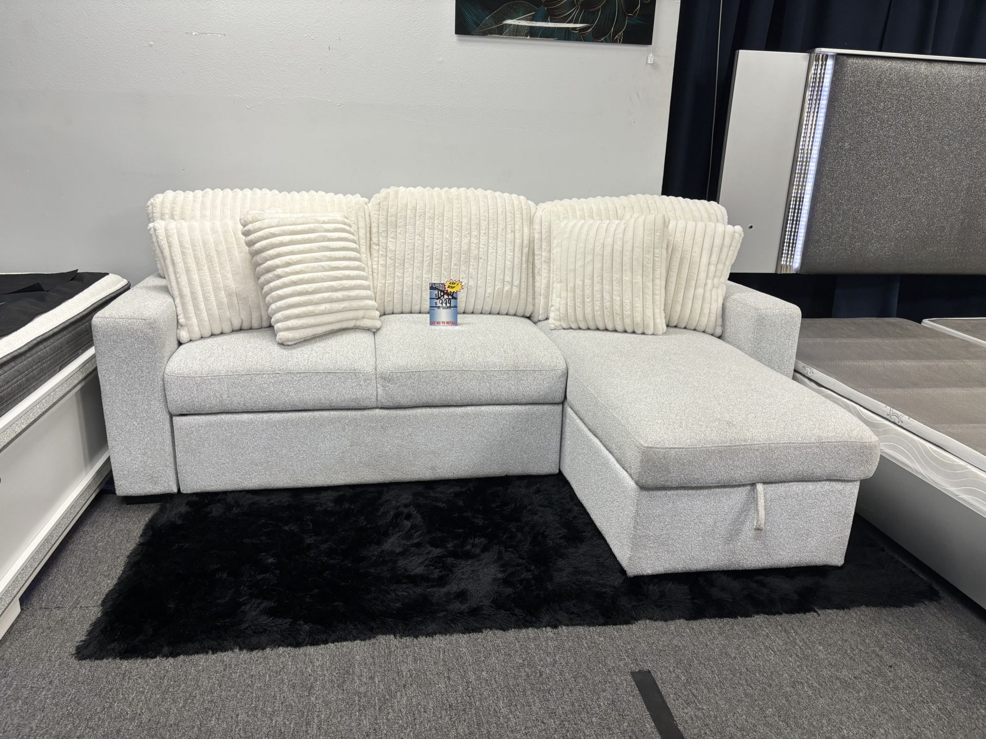 Gray/white Sleeper Sofa Sectional Couch For Sale(Brand new) 40% Off