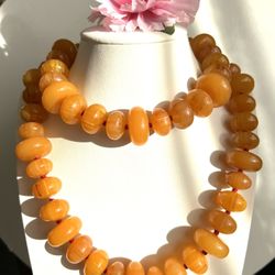 Vintage/Rare Shiny Hand knotted Beeswax Amber necklace 37”inch long