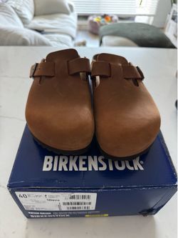 Size 7M/9W Birkenstock Boston Slip-On Clogs in Leather color Cognac Narrow Fit