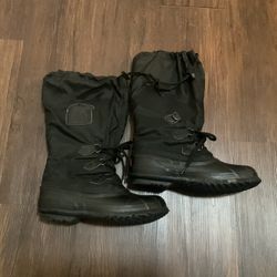 Sorel SNOWLION Snow Boots Women's 7 Winter Tall Black Rubber Fabric Drawstring