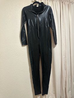 Black leather jumpsuit for cat costume