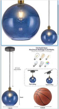 Blue Seeded Glass Globe Pendant Light