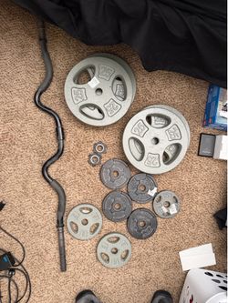 245 Pound plate weights including Kettle Bell Curling and Dumbbell Bars