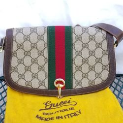 Vintage Gucci Supreme web horsebit GG leather saddle shoulder bag