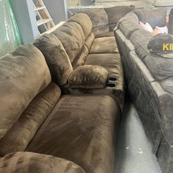 2 Piece Suede Brown Couch Set 