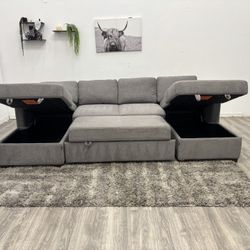 Gray Sectional Couch Pull Out Bed - Free Delivery