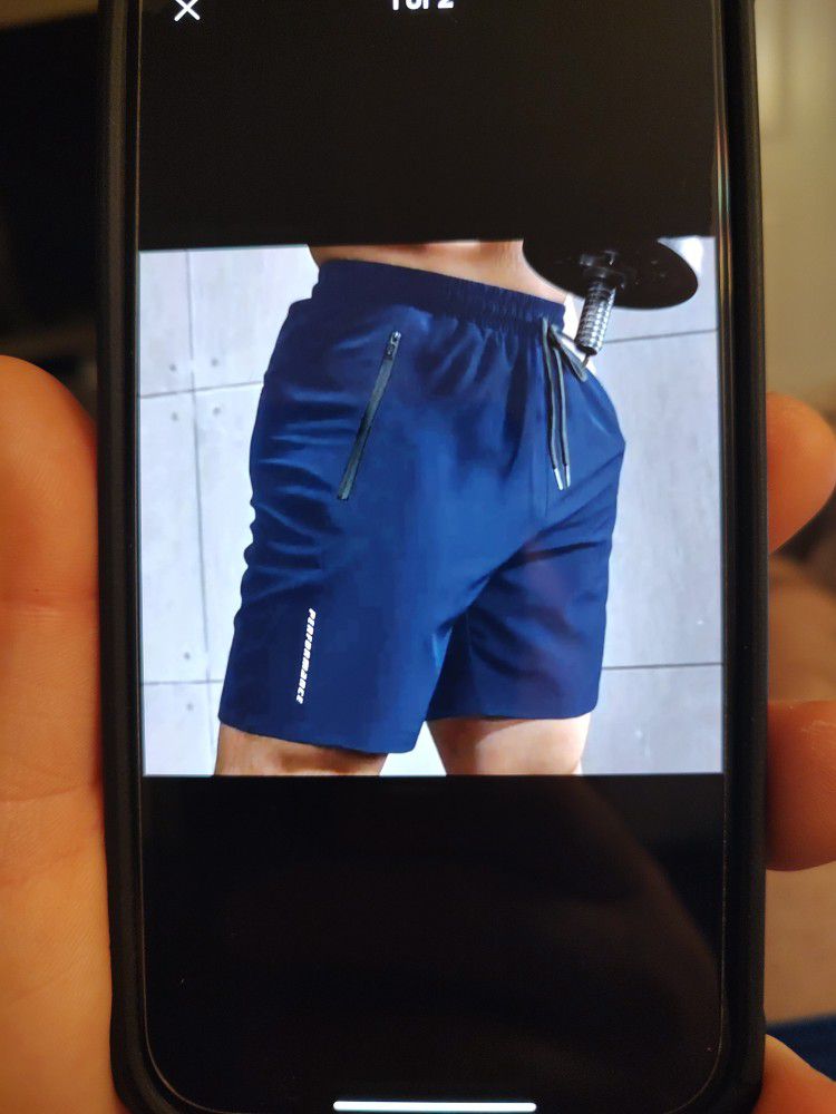 36 Waist Mens Blue Athletic Shorts With Zipper Pocket