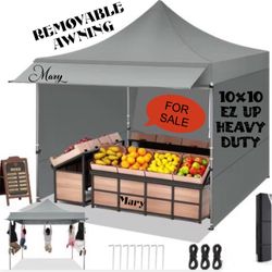 Pop Up 10x10Canopy Tent Heavy Duty with Awning, Sidewalls, Sand Bags and Rolling Bag.