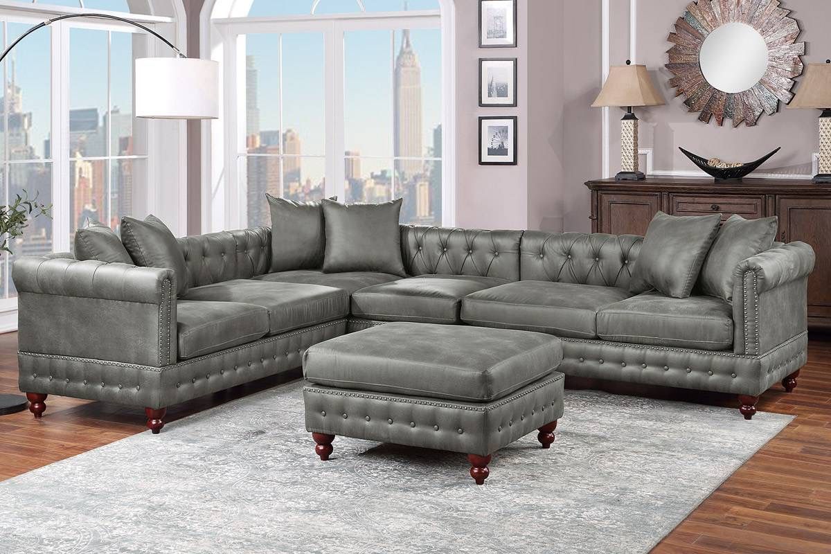 Gray Leatherette Modular Sectional Sofa