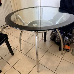 Modern Round Glass Dining Table + 1 Tufted Chair