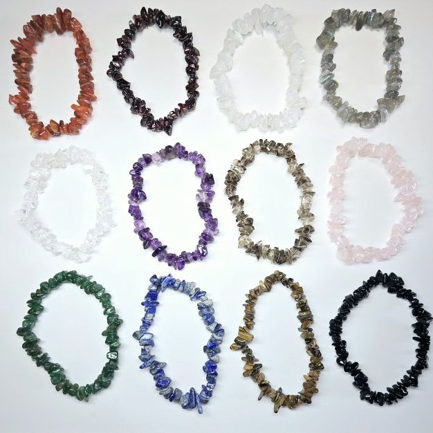12pc Bundle Natural Crystal Gemstone Chip 7" Bracelets 