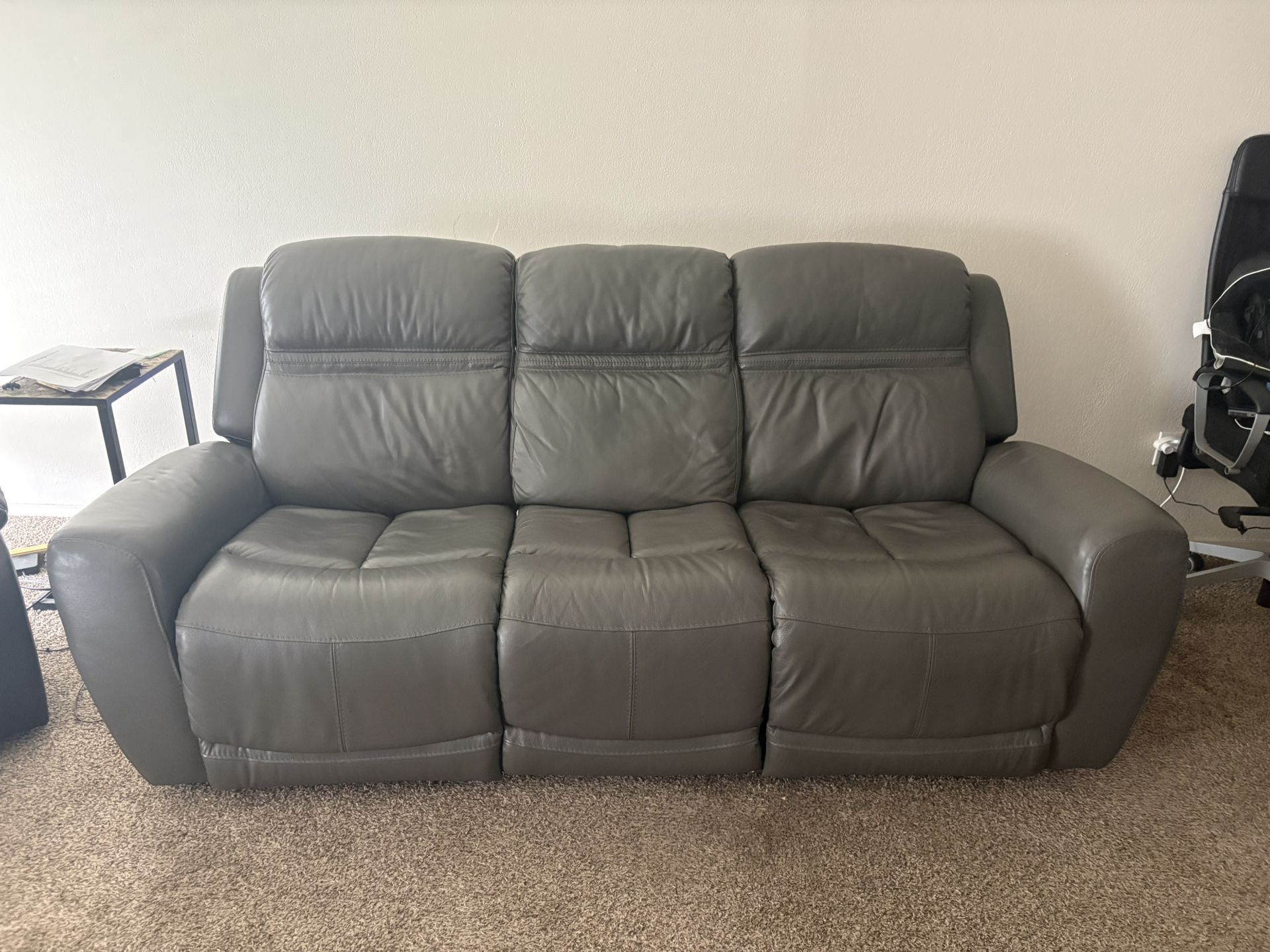 Denali Power Reclining Sofa in Gray Real Leather