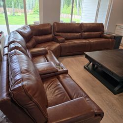 Leather Power Recliner Sectional