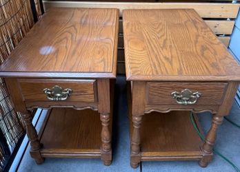 Pair of solid oak end tables