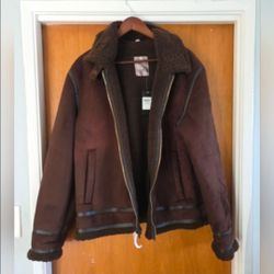 Men's Vegan Suede Sherpa XL Brown Jacket Guess Pilot Aviator