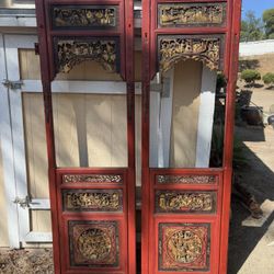 Asian Antique Wood Carved Doors - See Detail In Pix 78x24x2inches 