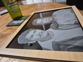 Laser engraved black acrylic/picture frame w stand