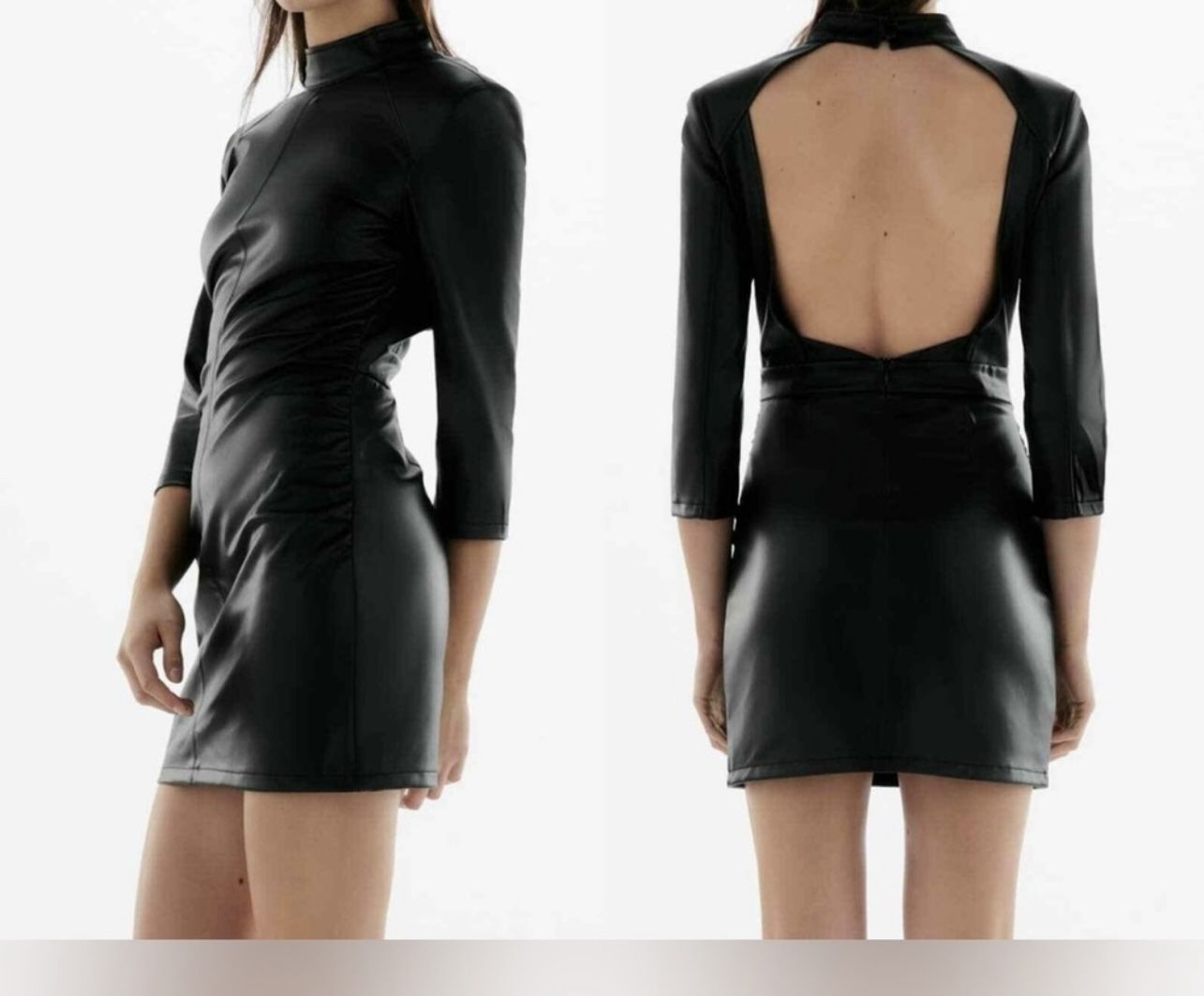 ZARA FAUX LEATHER SHOULDER PAD CUT-OUT MINI DRESS