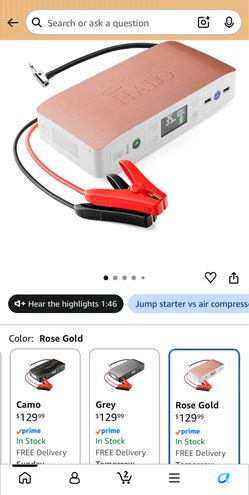 HALO Bolt Air 58830 Portable Car Battery Jump Starter | 100 PSI Air Compressor, 58.8Wh USB Power Bank, Emergency Floodlight & Charger, Jump Cars SUVs 