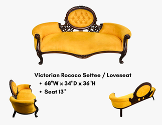 Vintage Victorian Rococo Settee / Loveseat in Yellow Velvet