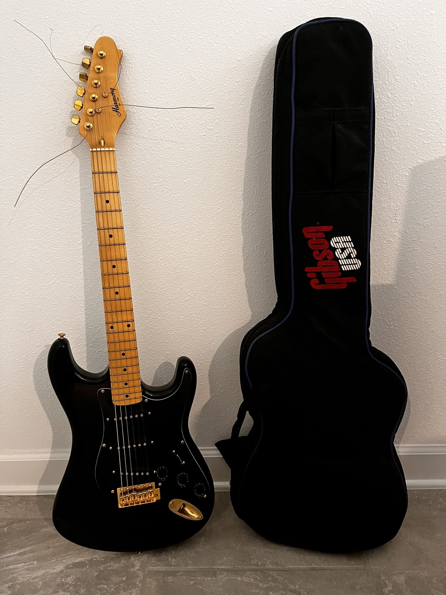 Vintage 1980's Harmony H80T Stratocaster Electric Guitar Strat 80s Black Gold