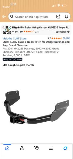 Curt class 3 trailer hitch Dodge Durango jeep Cherokee new in box