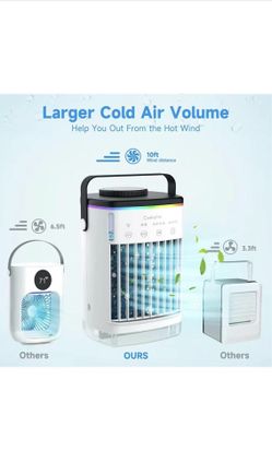 Portable Air Conditioner - Personal Mini AC Quiet Air Cooler with Handle,90° Oscillating Desktop Cooling Fan,2/4H Timer 7 Color,3 Speeds