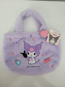 BRAND NEW 💜 Sanrio Kuromi Fluffy Purple Plush Tote Bag – Kawaii Embroidered Handbag