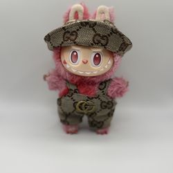 Toy Handmade Designer-Inspired Overalls & Hat Outfit for Labubu – Doll Not Included
