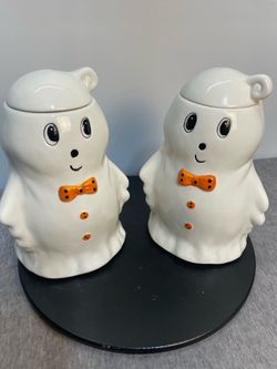 Halloween Ghost Ceramic Cookie Jar Set of 2