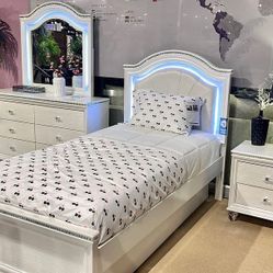4PC Twin Bedroom Set White Peral 