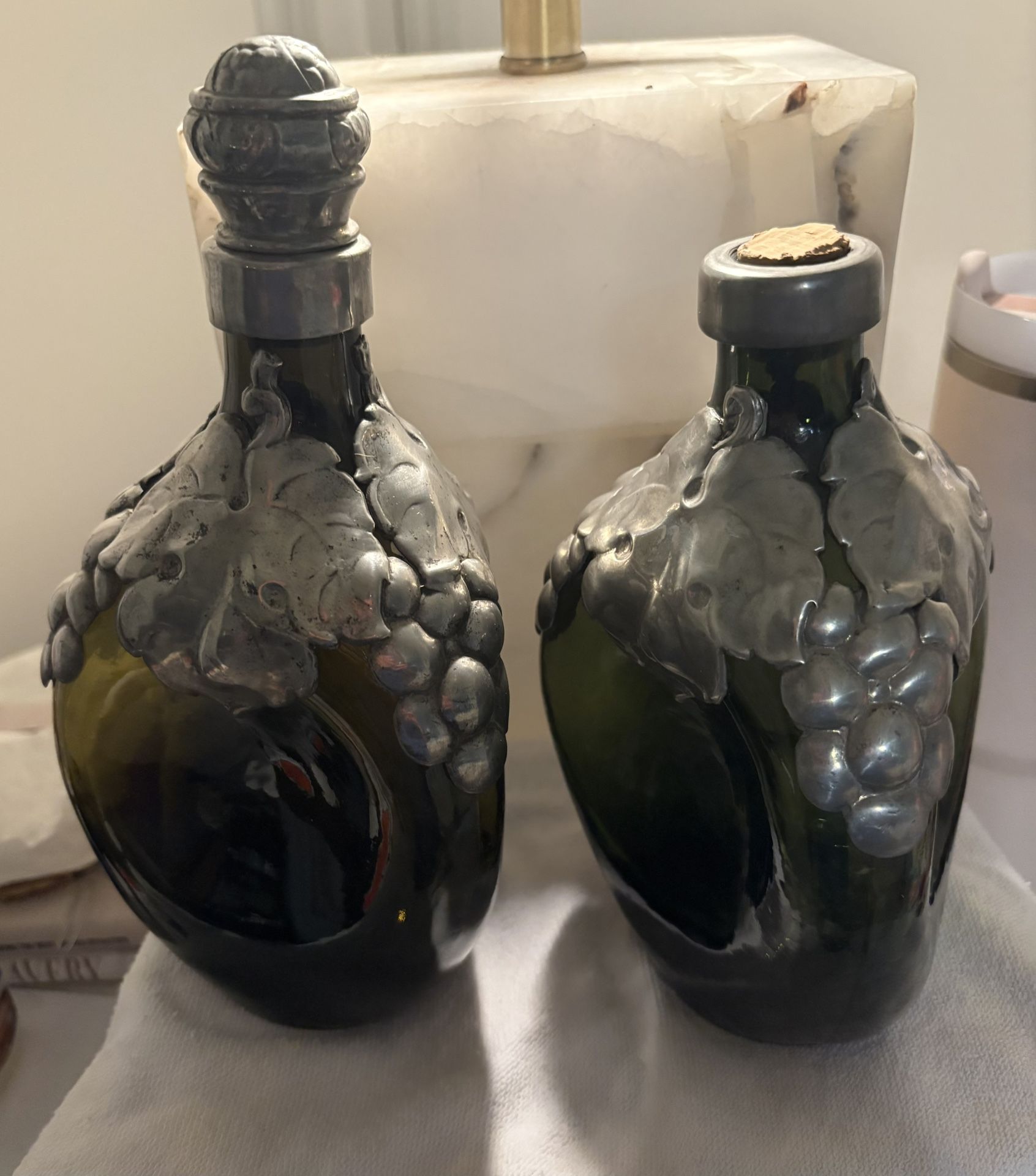 Vintage Danish Decanters Pewter Grape Overlay