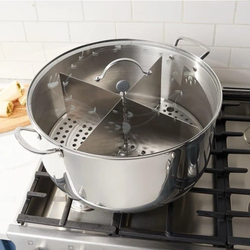 Princess House Vida Sana Heritage Stainless Steel Classic 32-Qt. Tamalera With Divider, Mexican Cooking Pot Aluminum Steamer Stock