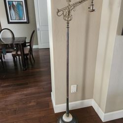 ANTIQUE BRASS FLOOR LAMP MARBLE BASE GLASS SHADE
