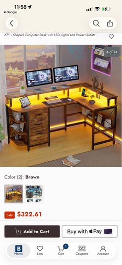 Matching L-shaped desk & rolling storage cart
