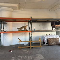 2 Warehouse racks shelving metal storage shelves commercial racks about 10 foot long each!