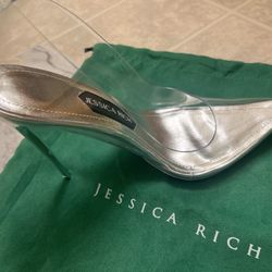 Jessica Rich Fancy Silver Clear Stilleto Size 36=6 US Woman Shoe Heels