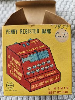 Vintage 1959 Tin Small Bank W Box