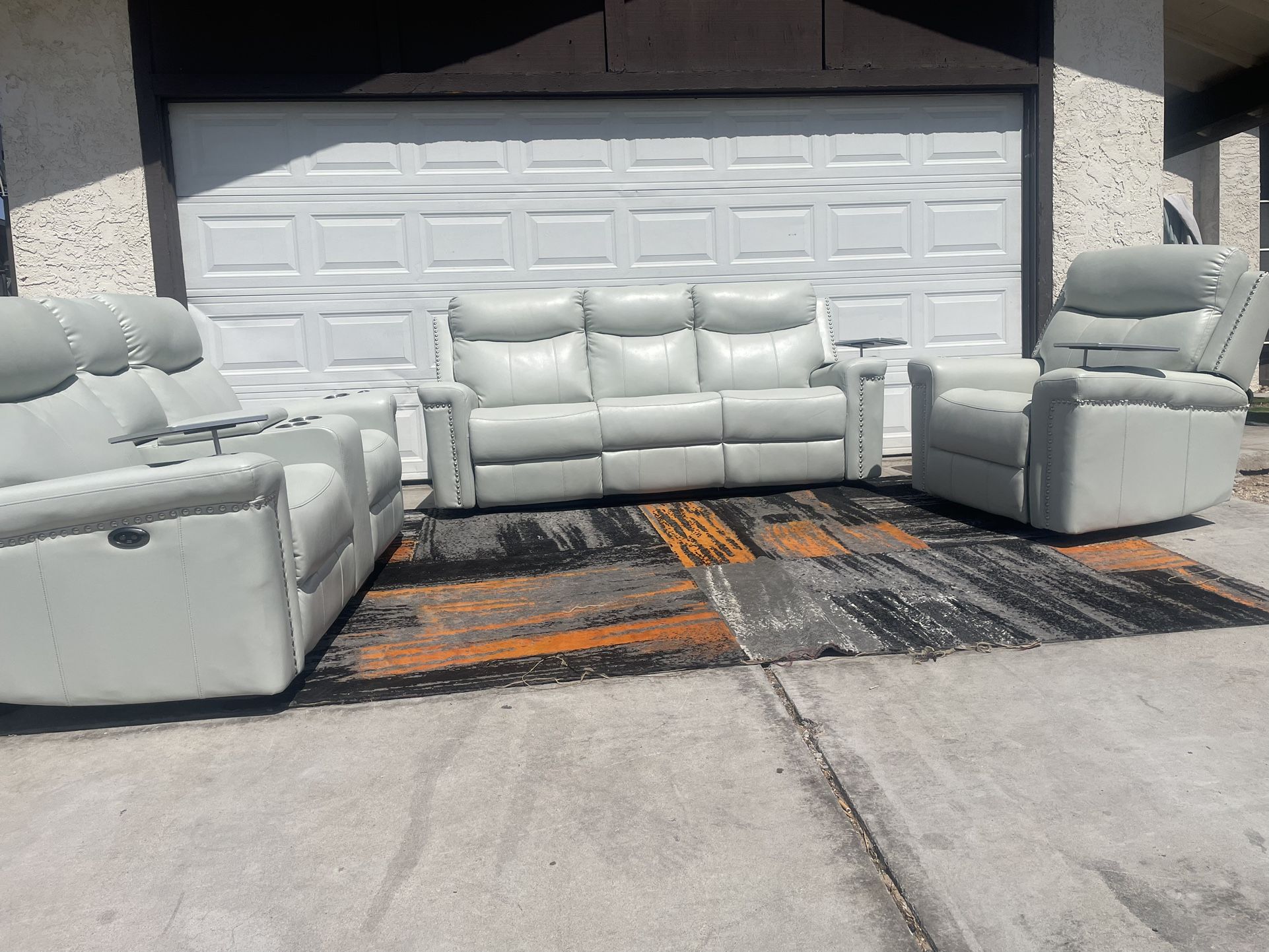 Leatherette Power Sofa Set Reclining Living Room Furniture 3 Pc Plush Couch Set 🚚 FREE Delivery 