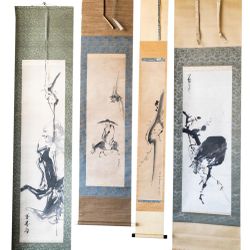 3 Asian Scroll Paintings (Narrow Scroll 3rd From Left Sold Already)