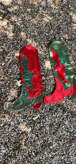 2 vintage Satin Handmade Cowboy Boot Christmas Stockings