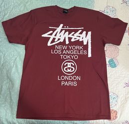 Stüssy World Tour Burgundy Tee Size Medium