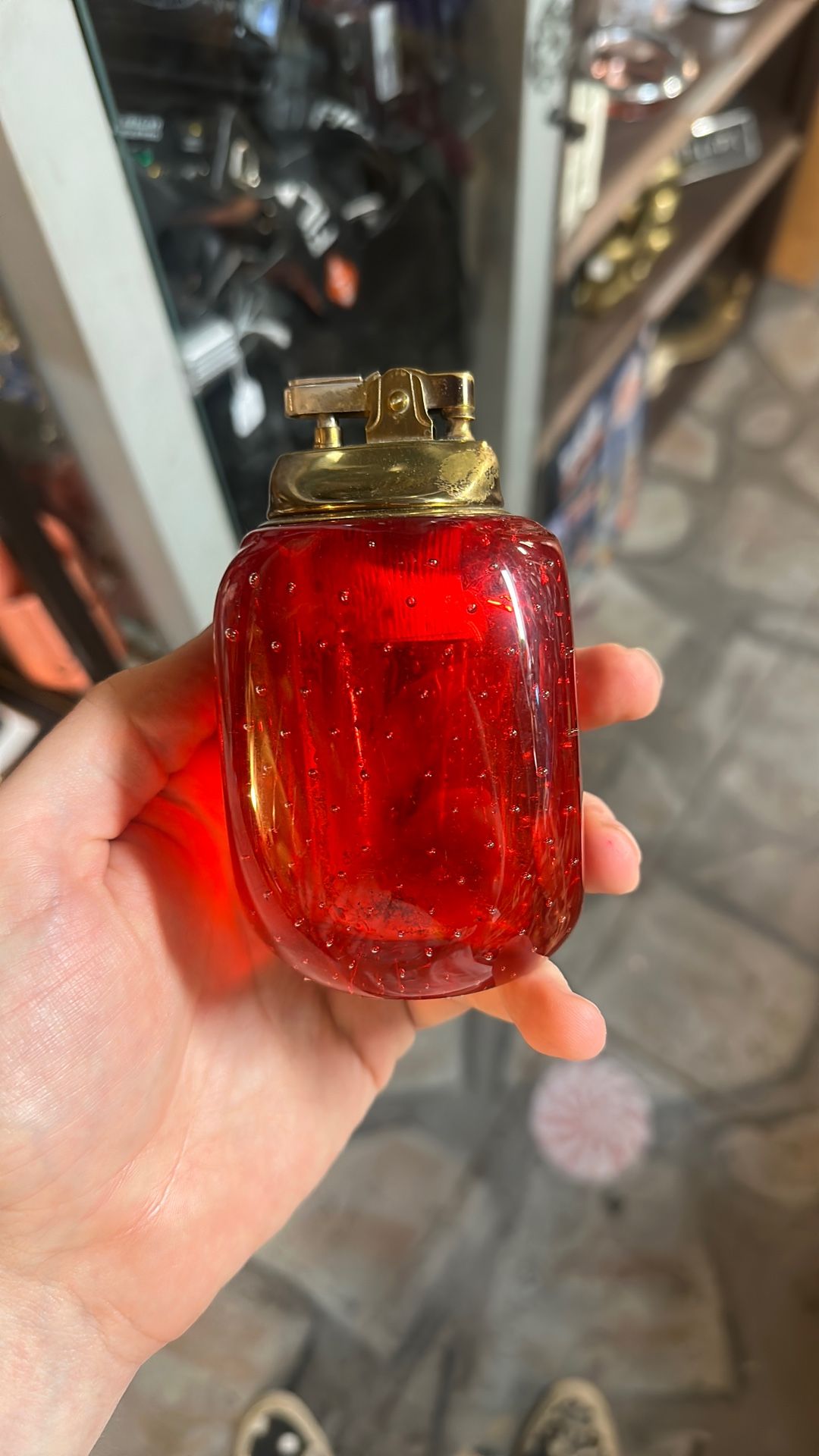 Red Blown Glass Vintage Lighter