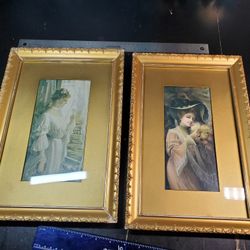 Vintage Gold Framed Art Prints 9.5"*14.5" and 19"*14.75"  Net weight 1lb 9oz and 1lb 11.4oz
Elegant art prints in gold frames. Features classic portra