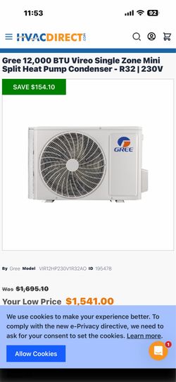 Gree 12,000 BTU Vireo Single Zone Mini Split Heat Pump Condenser - R32 | 230V