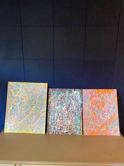 Set of 3 Abstract Splatter Paint Canvases