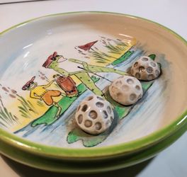 Vintage Golf Gift Handcrafted by Tana Signed Golfer Frogs Three 3D Golf Balls