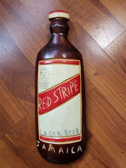 Red Stripe Wooden bottle decoration