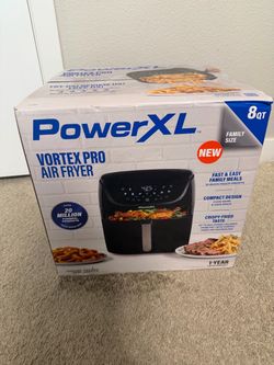 PowerXL Vortex Pro Air Fryer, an 8-quart family-size kitchen appliance featuring 10 quick-touch presets and Rapid Air technology
