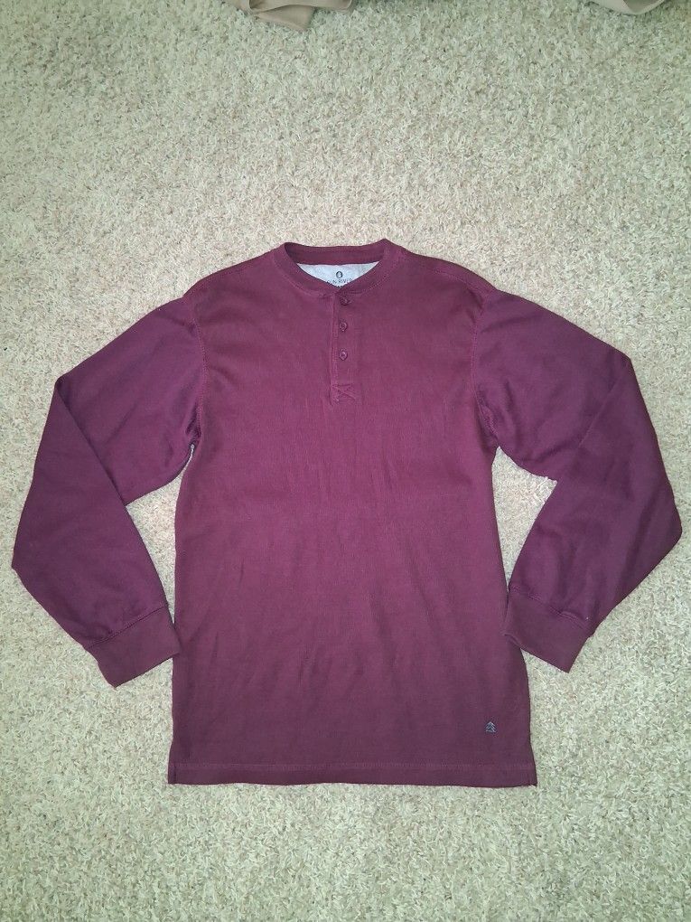 Sun River Thremal Waffle Knit Long Sleeve Henley Shirt Size Medium Maroon